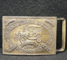 XE23114 VINTAGE 1970s HENRY FORD - MODEL T CAR MENS BRASS BELT BUCKLE