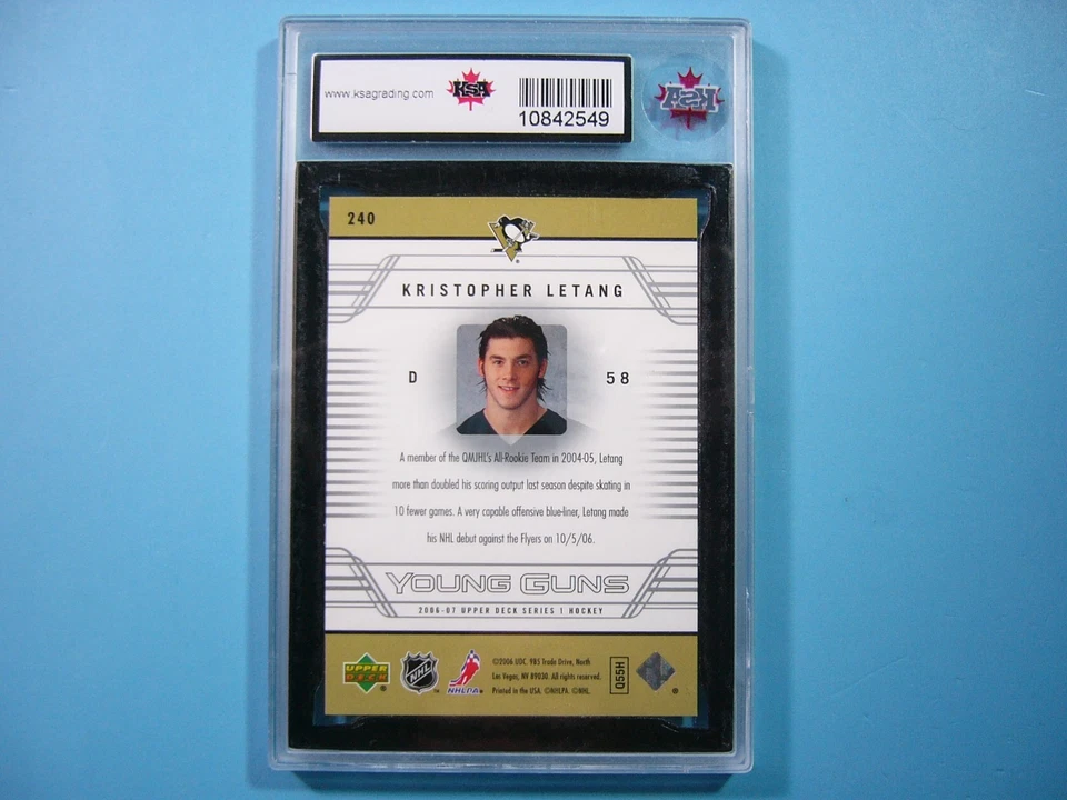 2006/07 UPPER DECK YOUNG GUNS NHL HOCKEY CARD #240 KRIS LETANG ROOKIE RC KSA 9.5 - Image 2 of 4