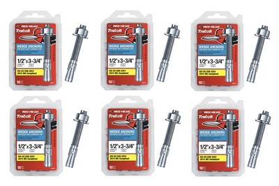 Red Head TruBolt  1/2 x 3-3/4 Inch Wedge Heavy-Duty Concrete Anchors, 60 PCS,