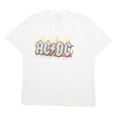 AC DC Herren Weiß Highway To Hell Grafik T-Shirt XL Kurzarm Rundhals Rock