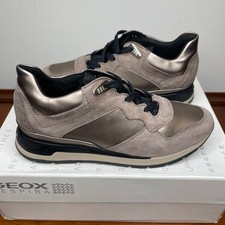 Geox Respira Shahira Lead Smoke Grey Metallic Suede Sneakers Womens 36/6
