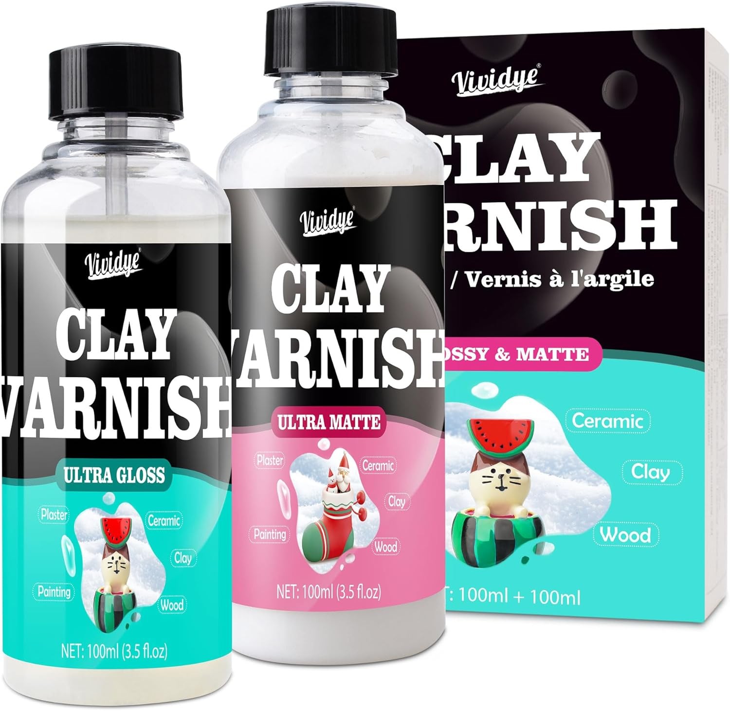 Air Dry Clay Glaze, 2x100ml High Gloss ＆ Matte Varnish Sealant, Ultra Gloss P