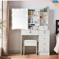 Makeup Dressing Table Vanity Set with 10 LED Lights Mirror 6 Drawers and Stool