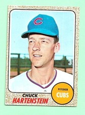 (1) CHUCK HARTENSTEIN  1968 TOPPS # 13 CUBS ROOKIE EX-MT CARD (N2291). rookie card picture