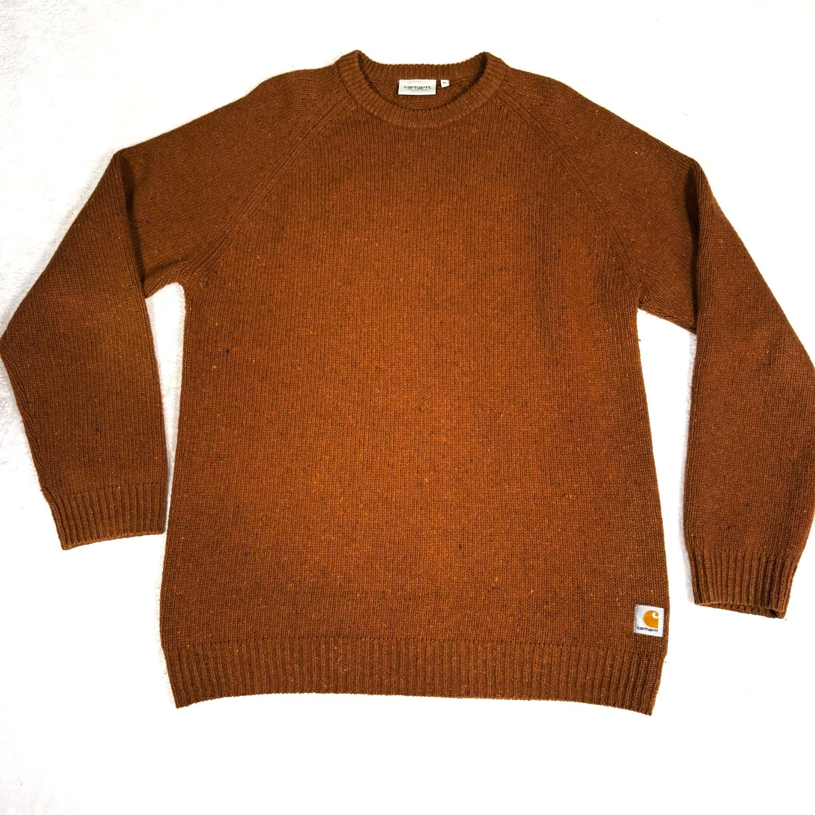 Carhartt WIP Anglistic Sweater Men's XL Brown Lambswool Soft Knitted Crew Neck