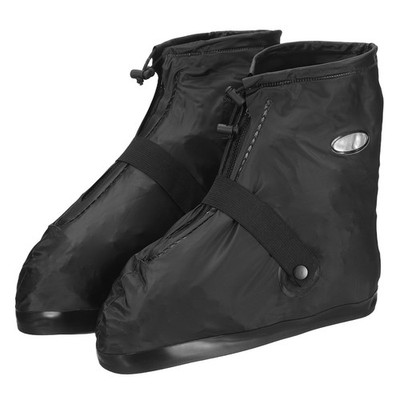 Waterproof Shoes Cover L Rain Galoshes with Zipper & Strap Buckle Black