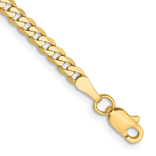 14k Yellow Gold 2.9mm Beveled Curb Link Chain Bracelet 7 Inch - Picture 1 of 4
