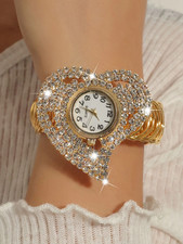Fashion Women Heart Rhinestone Bracelet Quartz Wrist Watches Gift