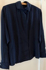 Vintage Linda Allard for Ellen Tracy 100 Silk Blouse Size 2 Navy Embroidered