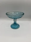Vintage Jeanette Glass Aqua Blue pedestal candy dish diamond pattern