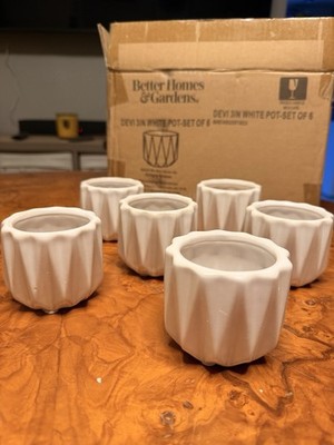 Better Homes & Gardens 3 in White Glazed Ceramic Round Pots, Set of 6