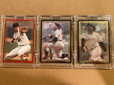 MLB Hall of Fame greats 3 card Hall of Famers Action packed Mayes,Berra, seaver