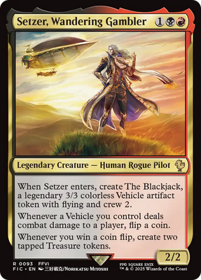 mtg final fantasy vehicles Aetherdrift Mythic Rare Salvation Engine #27 Crew 6 Illustrated by Ben Wootten. MTG Setzer, Wandering Gambler [FINAL
