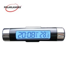 Automotive Thermometer Clock Mini 2 in1 Car Auto LCD Clip-on Digital Backlight