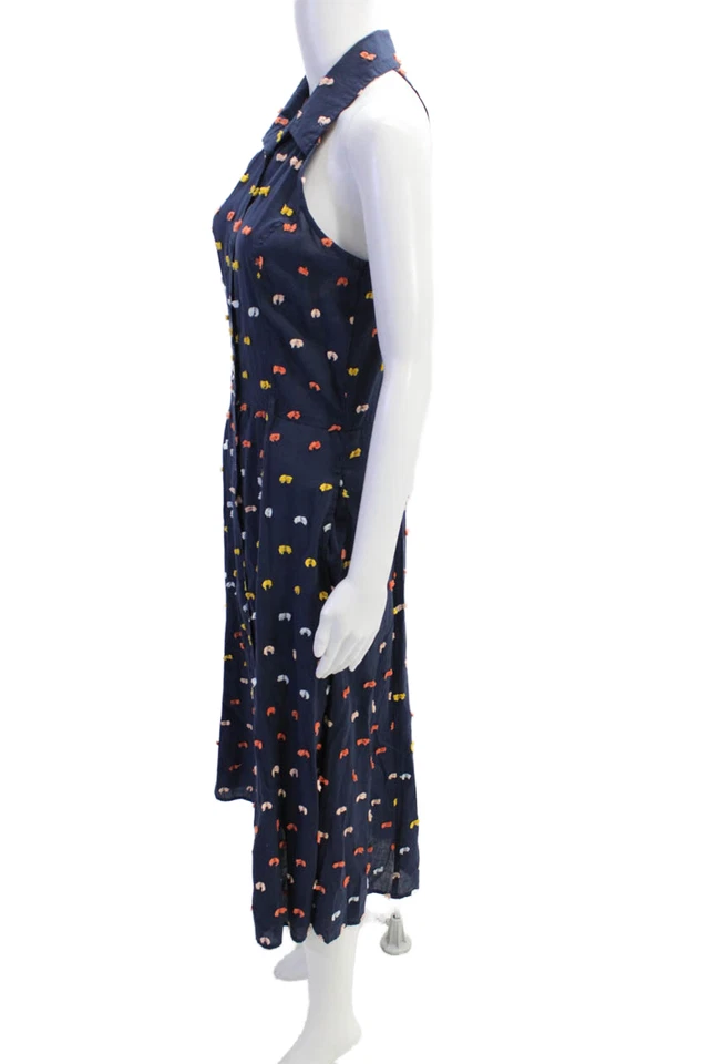 Vestido longo Ella Moss feminino algodão sem mangas bolinhas botão azul tamanho M - Imagem 2 de 4