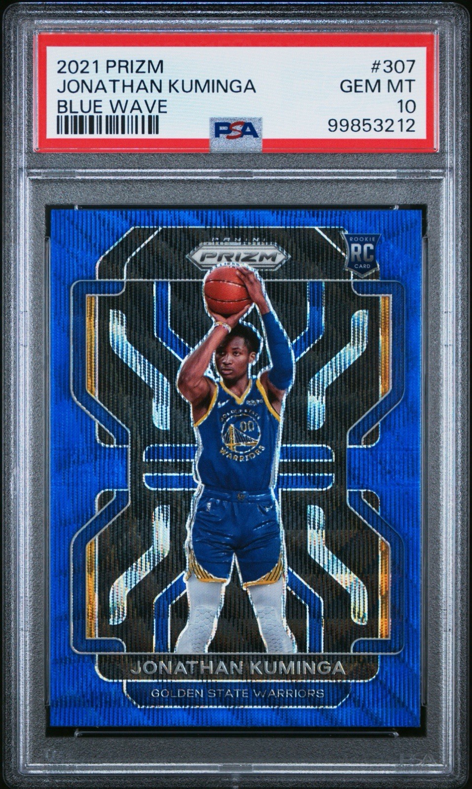 Jonathan Kuminga 2021-22 Panini Prizm Blue Wave Rookie RC #307 Warriors PSA 10
