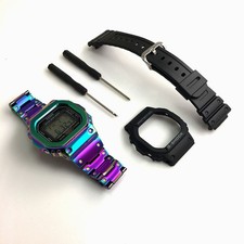 Bracciale Personalizzato Metallo Modded DW5600 Mod Arcobaleno Shock Resi Lunetta Acciaio DW-5600
