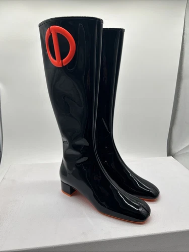 Bottes hautes Dior Idole cuir de veau verni noir/orange femme NEUVES
