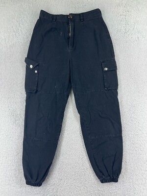 Nasty Gal Pants Womens Black Cargo Jogger 100% Cotton Twill