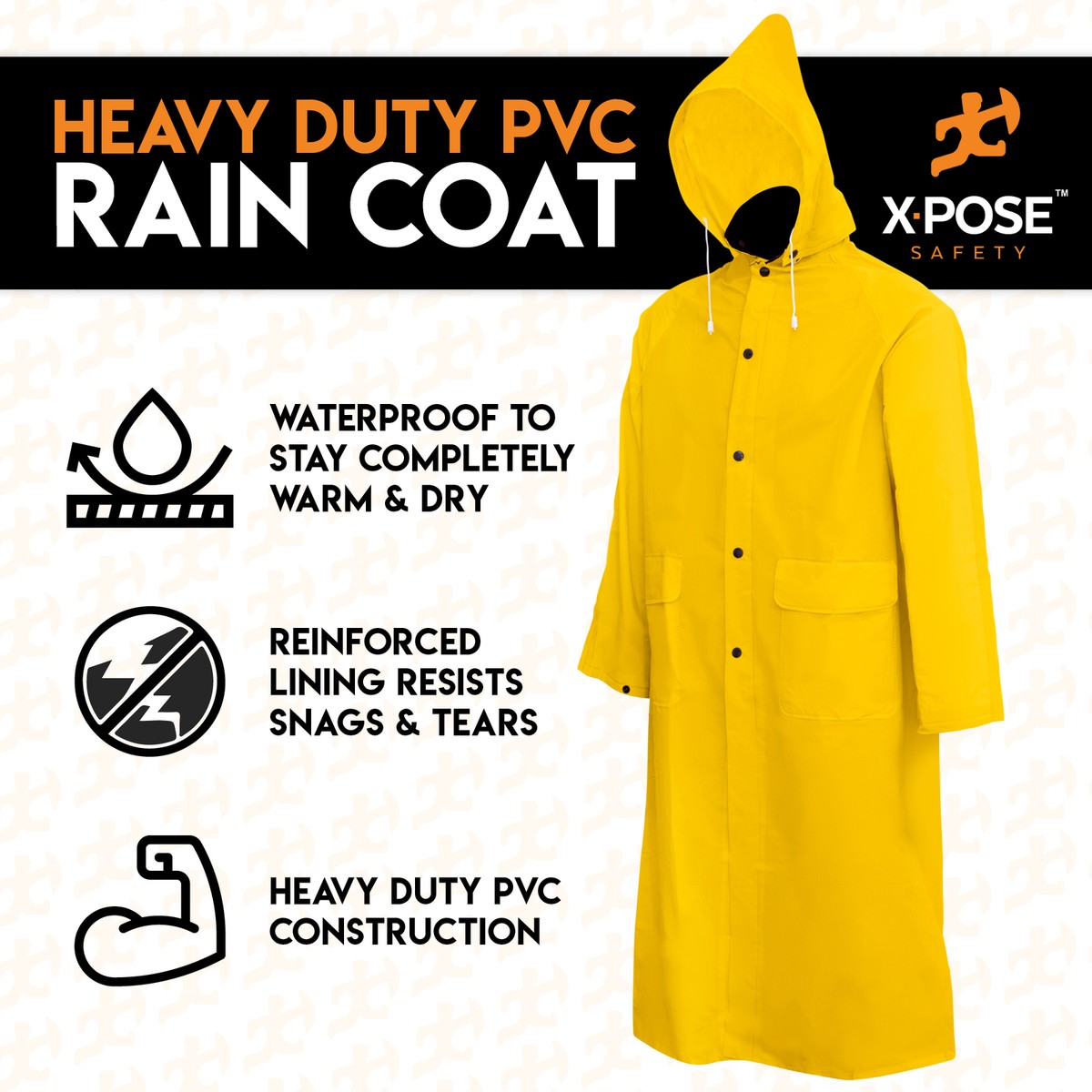 小物 CTHY OVERSIZE COATING RAIN COAT Heavy Duty Yellow Rain Coat- .35mm PVC 48in Raincoat w/ Detachable