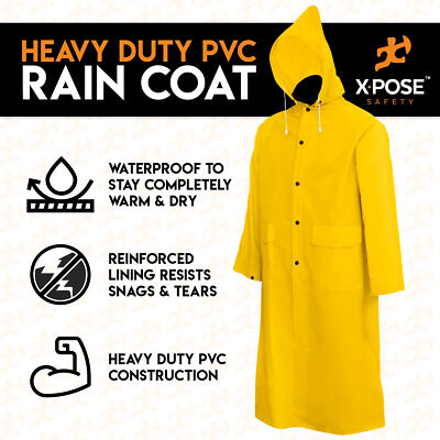 Heavy Duty Yellow Rain Coat- .35mm PVC 48in Raincoat w/ Detachable