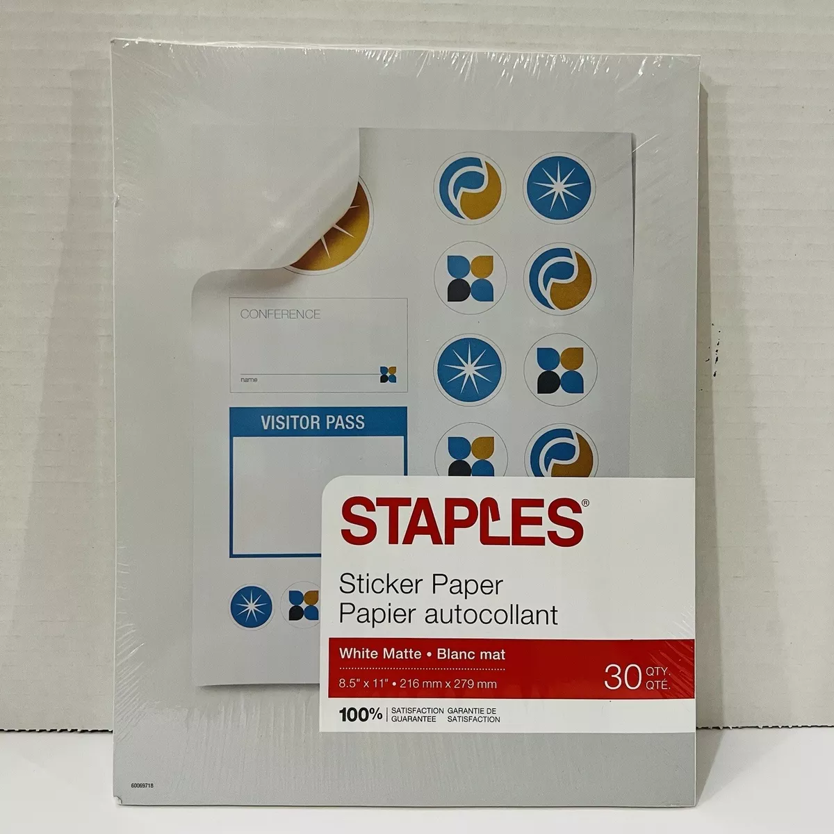 Staples Matte White Sticker Paper 8.5 X 11 (30 Sheets) 60069718