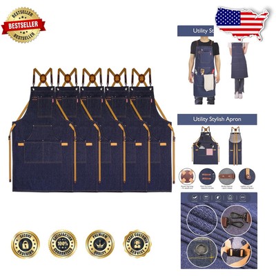 Stylish 5 Pack Work Aprons with Adjustable Straps - Perfect for Artists & BBQ