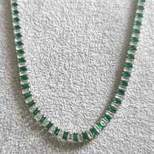 15.00Ct Baguette Cut Lab Created Emerald Tennis Necklace 14k White Gold Plated