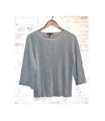 EILEEN FISHER Blau Metallic Funky Hanfmischung Urlaub Pullover Bluse Größe XS - Bild 1 von 4