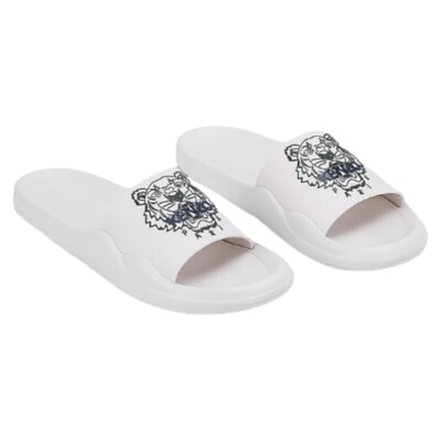 Kenzo Men's Tiger Logo Slides FC55MU104P60 White- BRAND NEW IN BOX!