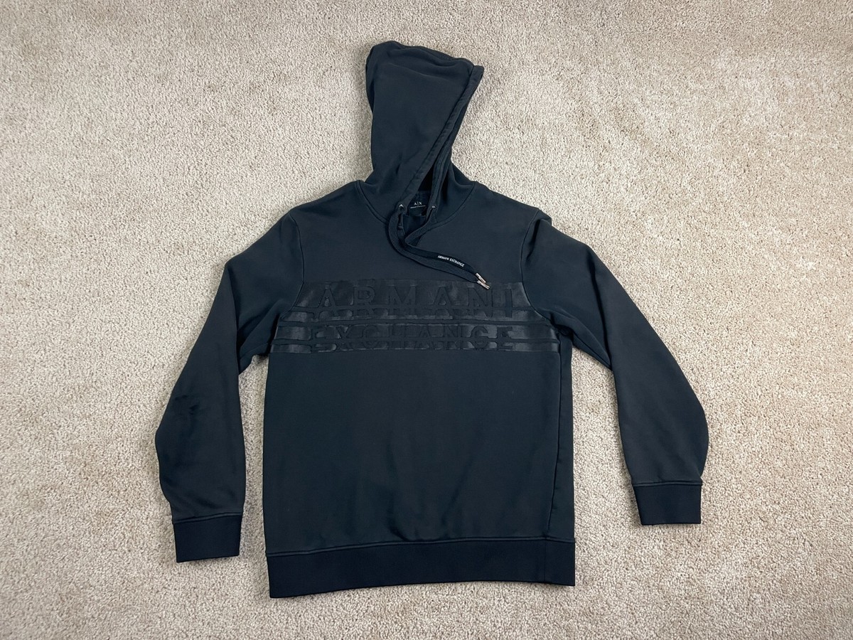 Armani Exchange Pullover Hoodie Mens Small Drawcord Logo Sweatshirt Solid  Black