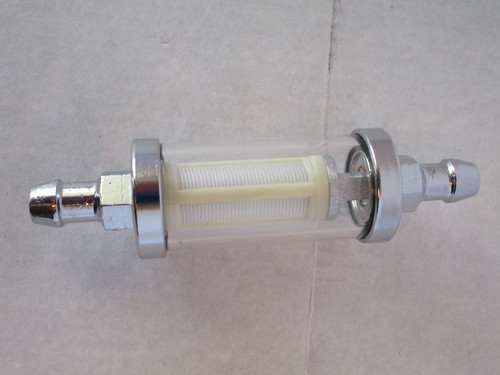 FILTRO DE COMBUSTIBLE UNIVERSAL CROMO Y VIDRIO 3/8" ENTRADA/SALIDA CHEVY FORD MOPAR HOT ROD #9245 - Imagen 2 de 5
