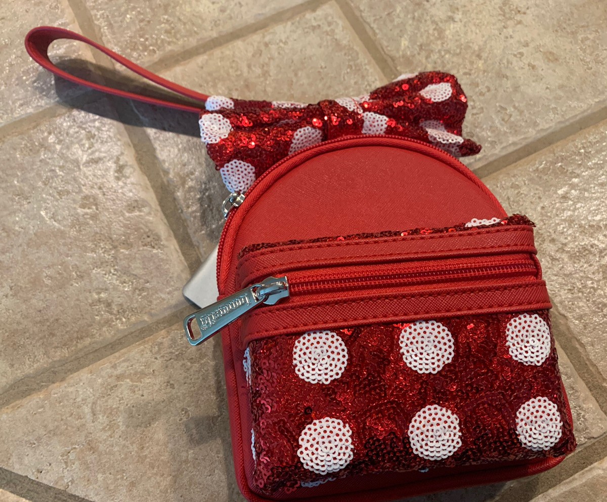 NWT! Loungefly MINNIE MOUSE BOW Backpack Wristlet RED WHITE