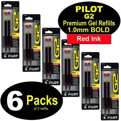 PILOT PEN Pilot 77360 G2 Refills, 1.0mm Bold Point, Red Gel Ink, 6 Packs of 2 Refills