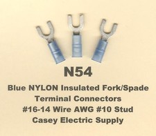 25 Blue NYLON Insulated FORK SPADE Terminal Connector 16-14 Wire Gauge 10 Stud