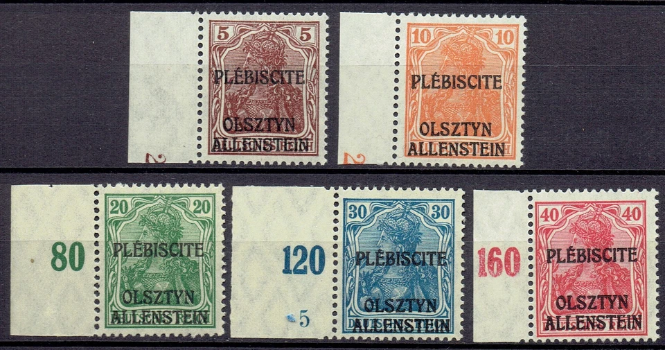 SELLOS DE PLEBISCITO DE 1920, ALLENSTEIN '' SOLO IMPRESOS, 500 '' PERFECTOS, NH' Foto 3 de 4