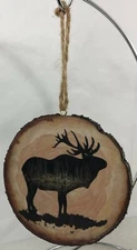 Elk Tree Slice Ornament - Lodge Log Cabin Wildlife Decor - Hunting, Tree Bark