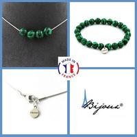 Steine Und Mineralien. Schmuckset Armband Halskette 4 Perlen Malachit 8 Mm. Ch