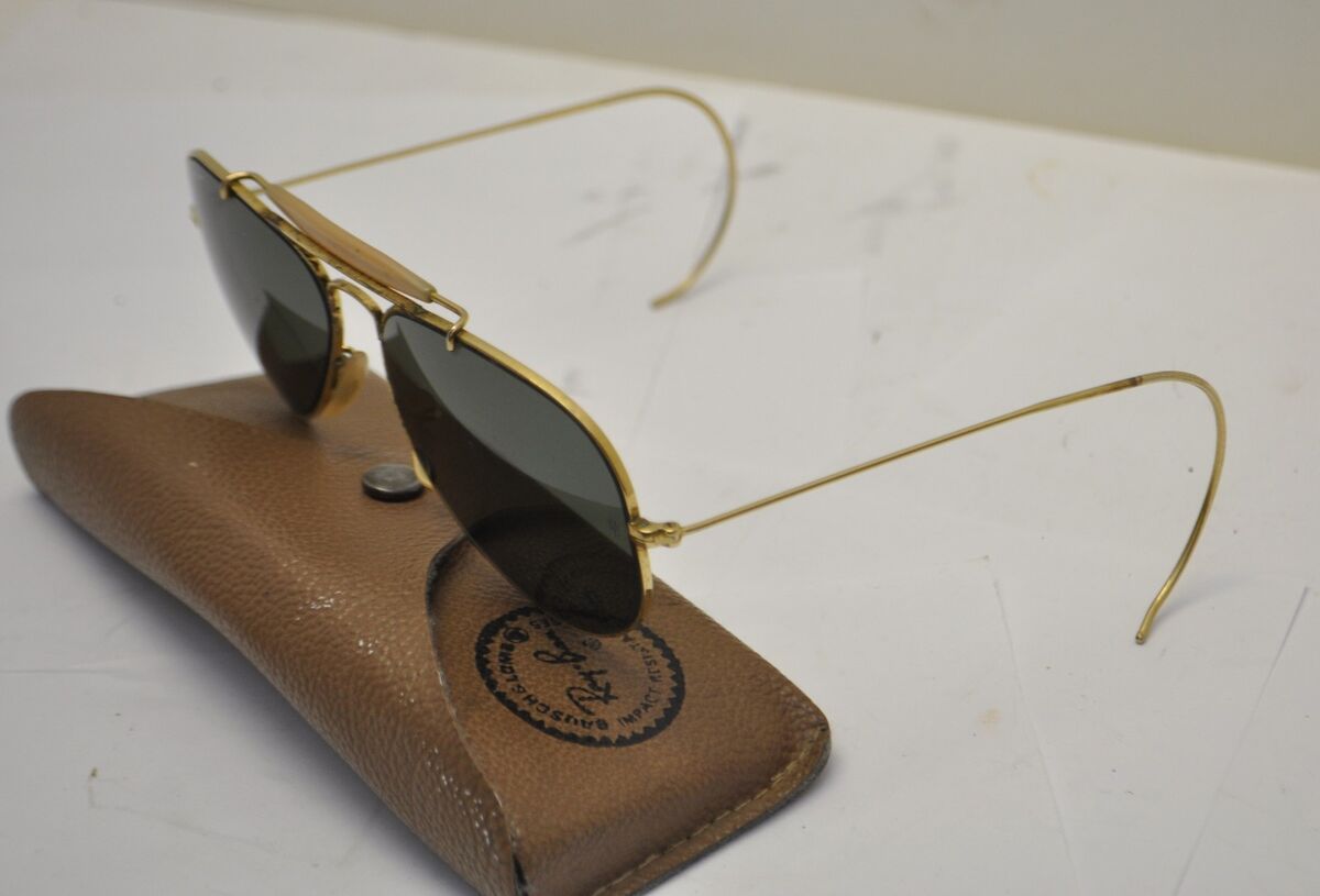 Original 60\'s B&L Ray-Ban Aviator Sunglasses 58 / 14 Gold Frame Green Lens  USA | eBay