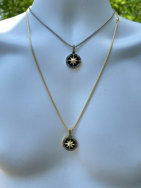 Alternate view of Real Solid 925 Silver 14k Gold Plated Navigation Star Compass Pendant Necklace