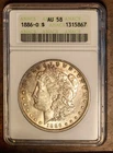 Rare 1886-O $1 Silver Morgan AU 58 ANACS # 1315867 Original White Holder + Bonus
