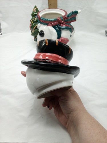 Gift Co Snowman Cookie Jar Holding Christmas Tree Large 10" Holidays Cardinal - Picture 5 of 15
