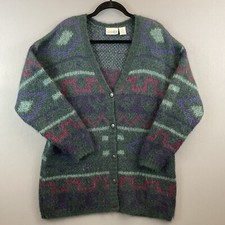 Vtg 90s Mohair Cardigan Sweater Paul Harris Design Geometric Large Oversized