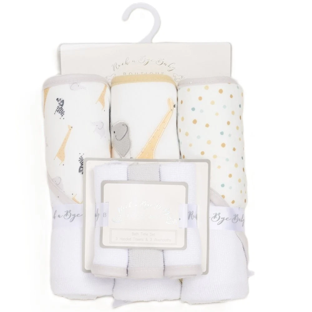 Safari Baby Bath Time Set | 3 Hooded Towels & 3 Washcloths Neutral Newborn Baby
Opens in a new windo