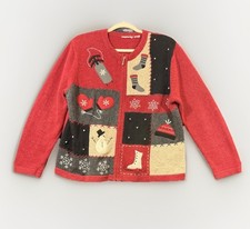 Vintage Winter Christmas Zip Cardigan Petite Medium Snowman Angora Wool