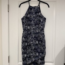 Boubou Navy Floral Lace Halter Dress Size Medium Bodycon Cocktail Party