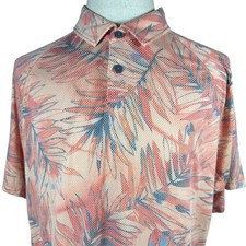 Tommy Bahama IslandZone Mens XL Orange Tropical Palm Leaf Print Polo Shirt