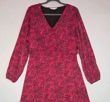 Nine West Long Puff Sleeve Maxi Dress Pink and Black Print Sz XL Tiered Lined