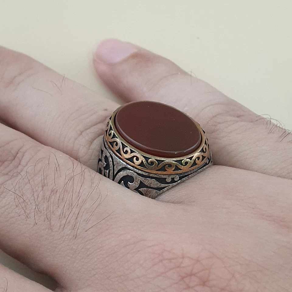 Vintage-Inspired Agate & Silver Ring Elegant Handcrafted Design - Image 3 of 4