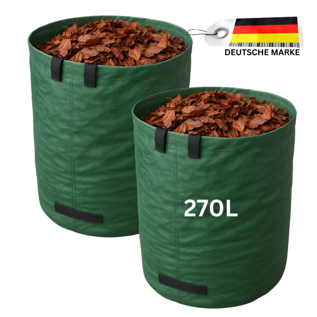 2 Sacchi Per Foglie Da Giardino 272L, Stabili Con Manici, In PP, Diametro 67 Cm, Pieghevoli